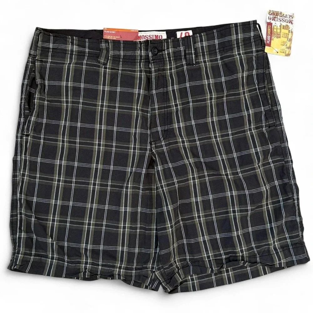 Vintage Mossimo Black Plaid Shorts Men's Size 40x11.5 Skater Surf Beach Y2K